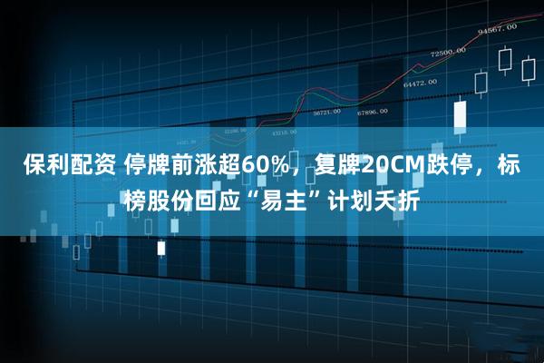 保利配资 停牌前涨超60%，复牌20CM跌停，标榜股份回应“易主”计划夭折